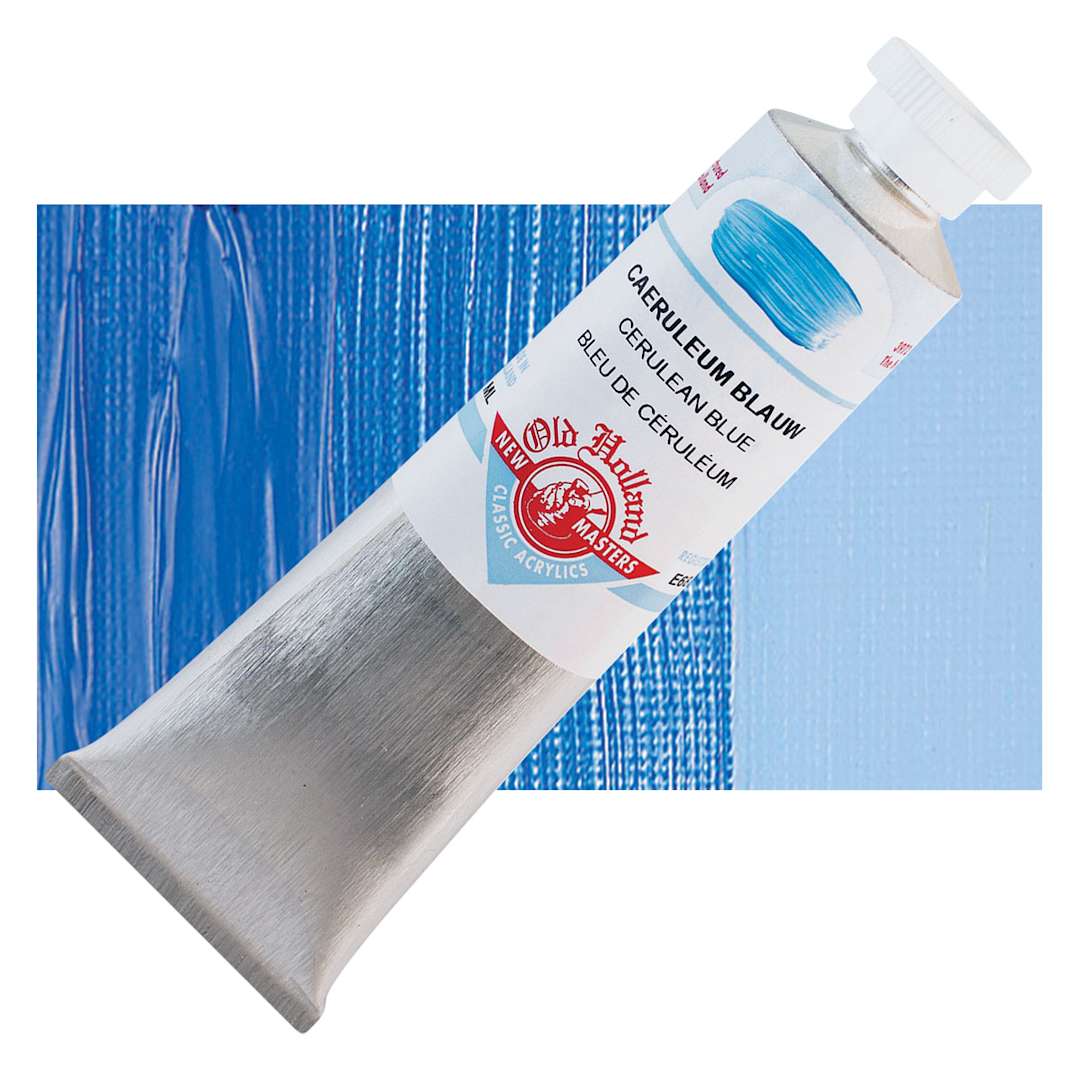 Open in modal - Old Holland New Masters Classic Acrylic Paint - Cerulean Blue, 60 ml tube and swatch