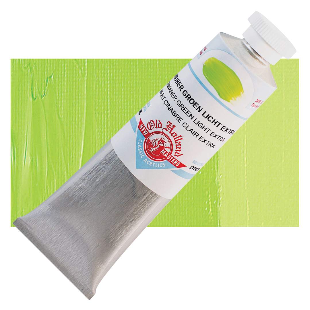 Open in modal - Old Holland New Masters Classic Acrylic Paint - Cinnabar Green Light Extra, 60 ml tube and swatch