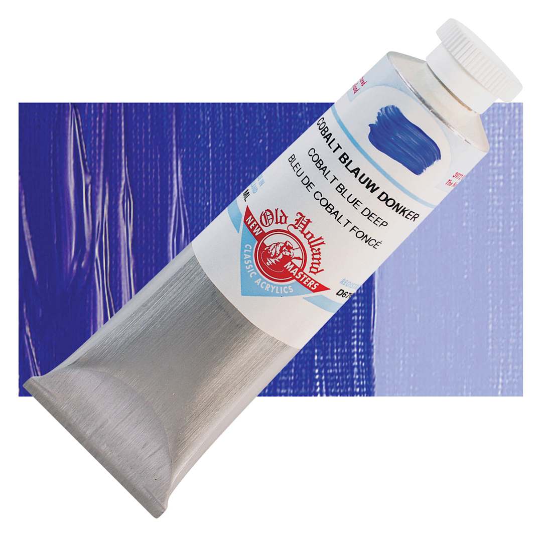 Open in modal - Old Holland New Masters Classic Acrylic Paint - Cobalt Blue Deep, 60 ml tube and swatch