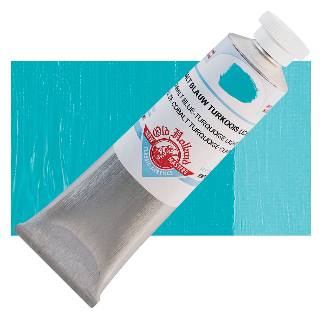 Open in modal - Old Holland New Masters Classic Acrylic Paint - Cobalt Blue Turquoise Light, 60 ml tube and swatch