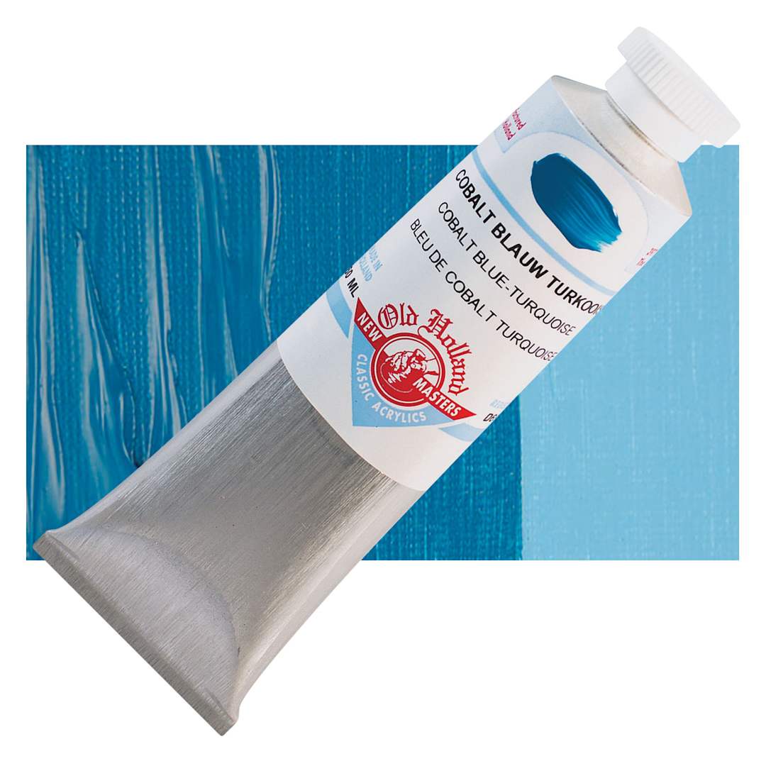 Open in modal - Old Holland New Masters Classic Acrylic Paint - Cobalt Blue Turquoise, 60 ml tube and swatch