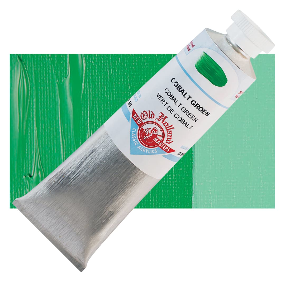 Open in modal - Old Holland New Masters Classic Acrylic Paint - Cobalt Green, 60 ml tube and swatch