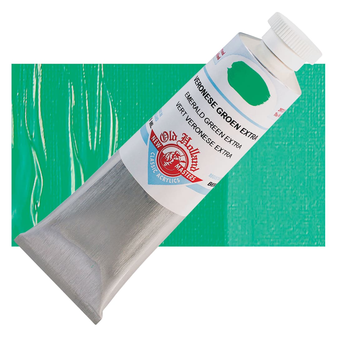 Open in modal - Old Holland New Masters Classic Acrylic Paint - Emerald Green Extra and swatch