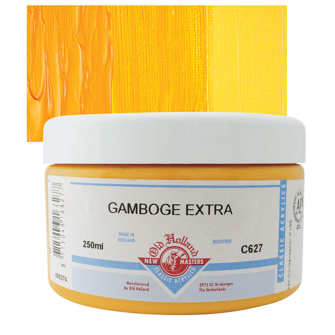 Open in modal - Old Holland New Masters Classic Acrylic Paint - Gamboge Extra and swatch