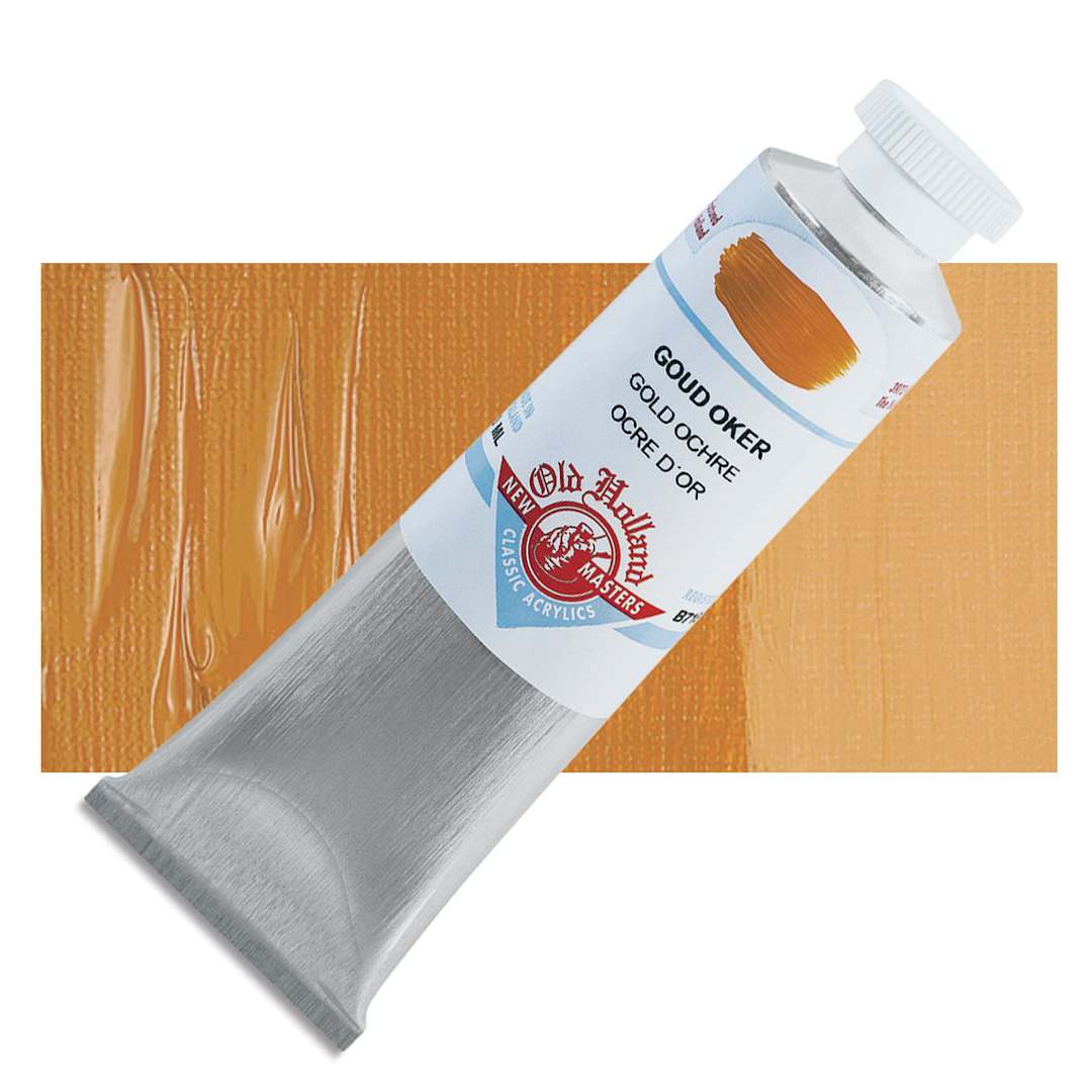 Open in modal - Old Holland New Masters Classic Acrylic Paint - Gold Ochre, 60 ml tube and swatch