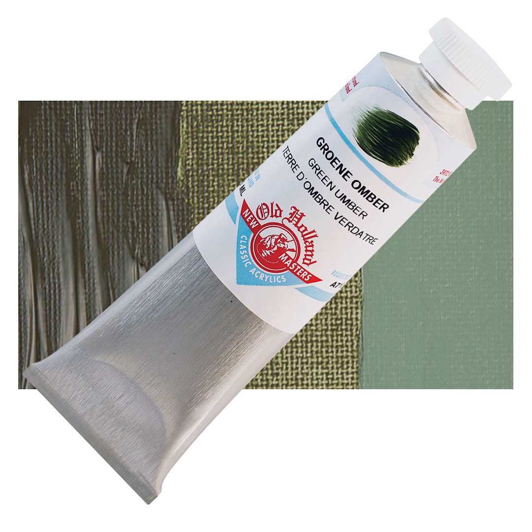 Open in modal - Old Holland New Masters Classic Acrylic Paint - Green Umber, 60 ml tube and swatch