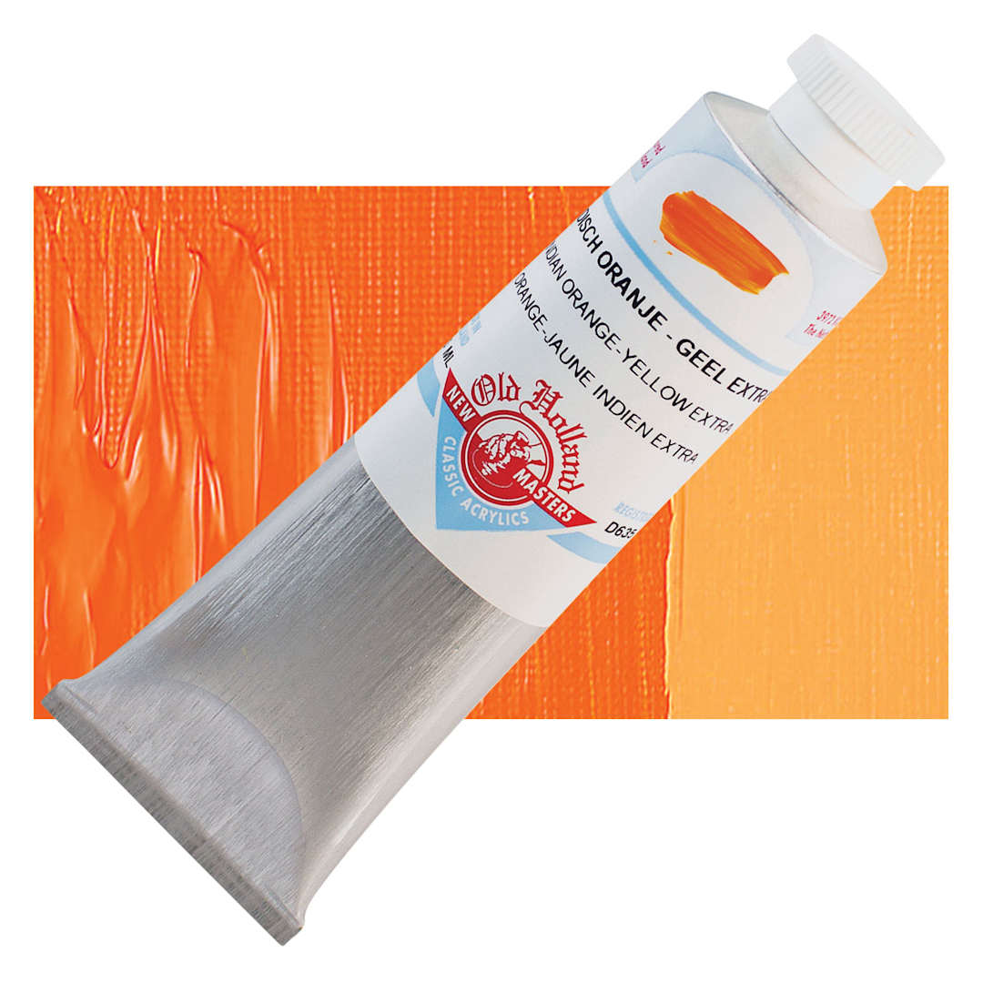 Open in modal - Old Holland New Masters Classic Acrylic Paint - Indian Orange Yellow Extra and swatch