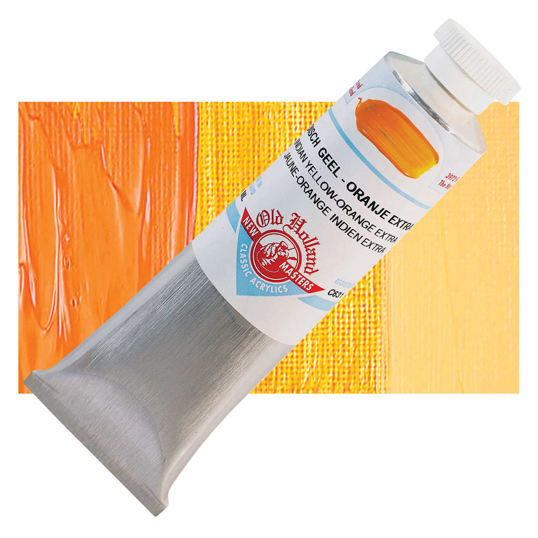 Open in modal - Old Holland New Masters Classic Acrylic Paint - Indian Yellow Orange Extra and swatch