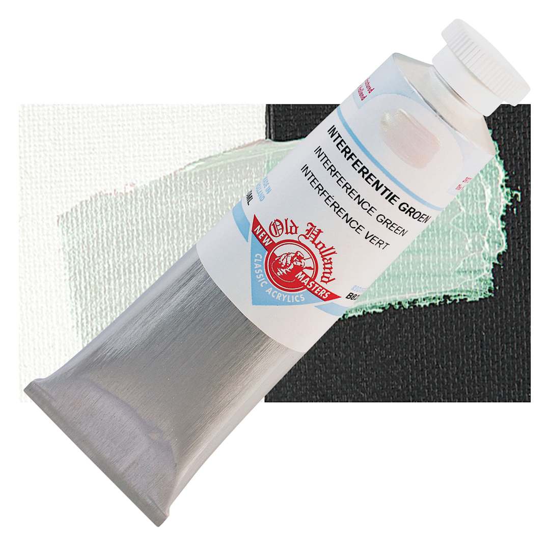Open in modal - Old Holland New Masters Classic Acrylic Paint - Interferance Green, 60 ml tube and swatch
