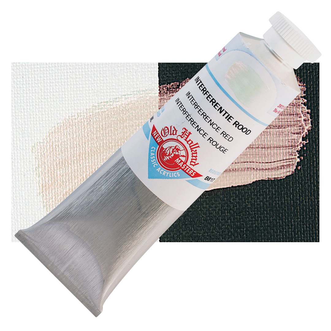 Open in modal - Old Holland New Masters Classic Acrylic Paint - Interference Red, 60 ml tube and swatch