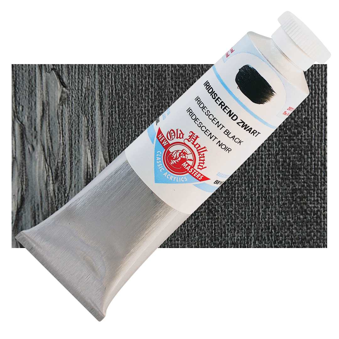 Open in modal - Old Holland New Masters Classic Acrylic Paint - Iridescent Black, 60 ml tube and swatch
