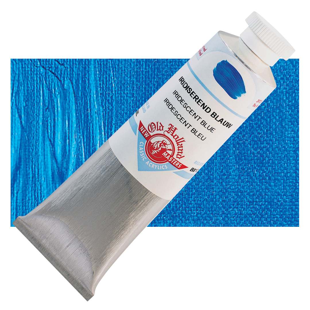 Open in modal - Old Holland New Masters Classic Acrylic Paint - Iridescent Blue, 60 ml tube and swatch
