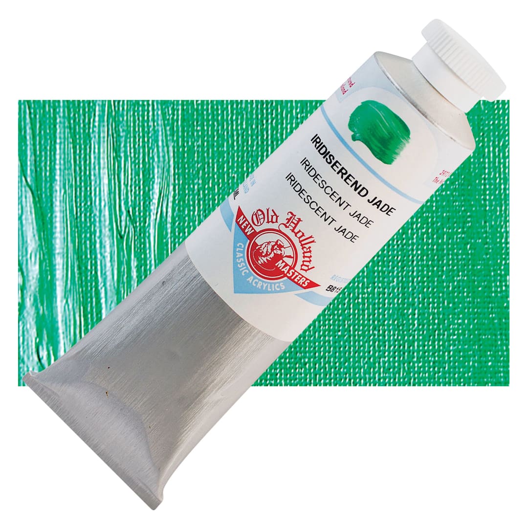 Open in modal - Old Holland New Masters Classic Acrylic Paint - Iridescent Jade, 60 ml tube and swatch