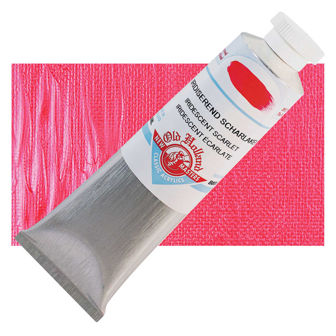 Open in modal - Old Holland New Masters Classic Acrylic Paint - Iridescent Scarlet, 60 ml tube and swatch