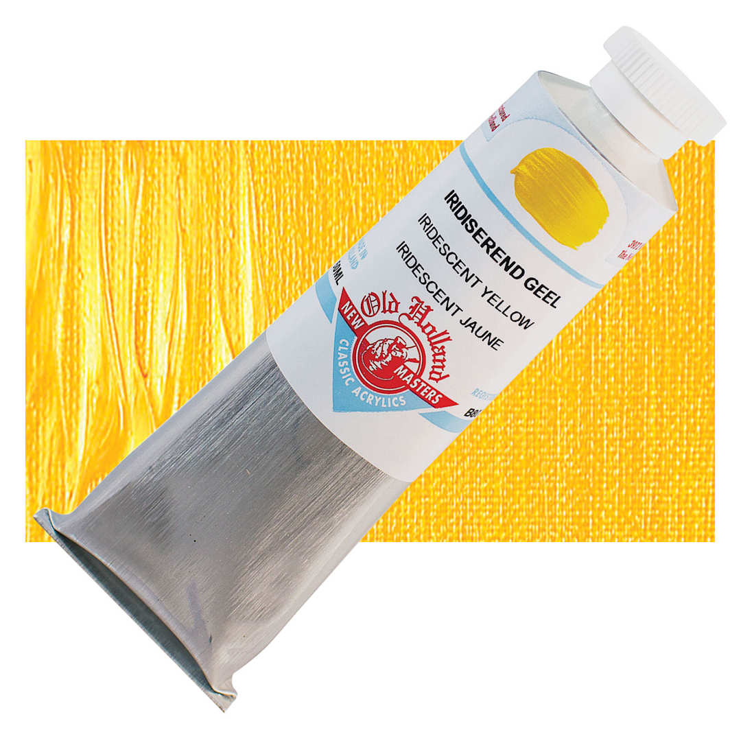 Open in modal - Old Holland New Masters Classic Acrylic Paint - Iridescent Yellow, 60 ml tube and swatch