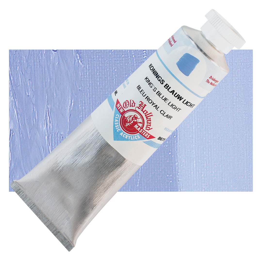 Open in modal - Old Holland New Masters Classic Acrylic Paint - King's Blue Light, 60 ml tube and swatch
