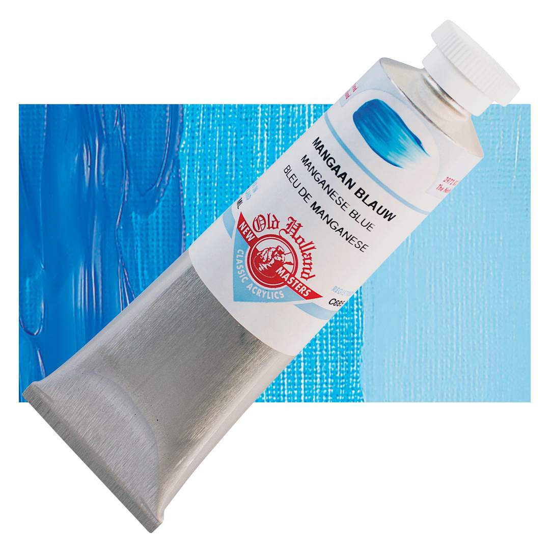 Open in modal - Old Holland New Masters Classic Acrylic Paint - Manganese Blue Extra, 60 ml tube and swatch