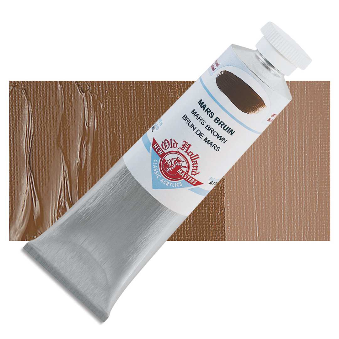 Open in modal - Old Holland New Masters Classic Acrylic Paint - Mars Brown, 60 ml tube and swatch