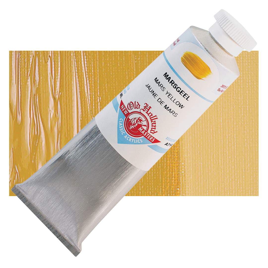 Open in modal - Old Holland New Masters Classic Acrylic Paint - Mars Yellow, 60 ml tube and swatch