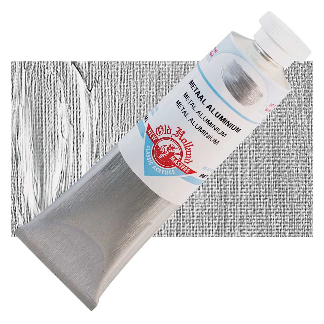Open in modal - Old Holland New Masters Classic Acrylic Paint - Metallic Aluminum, 60 ml tube and swatch