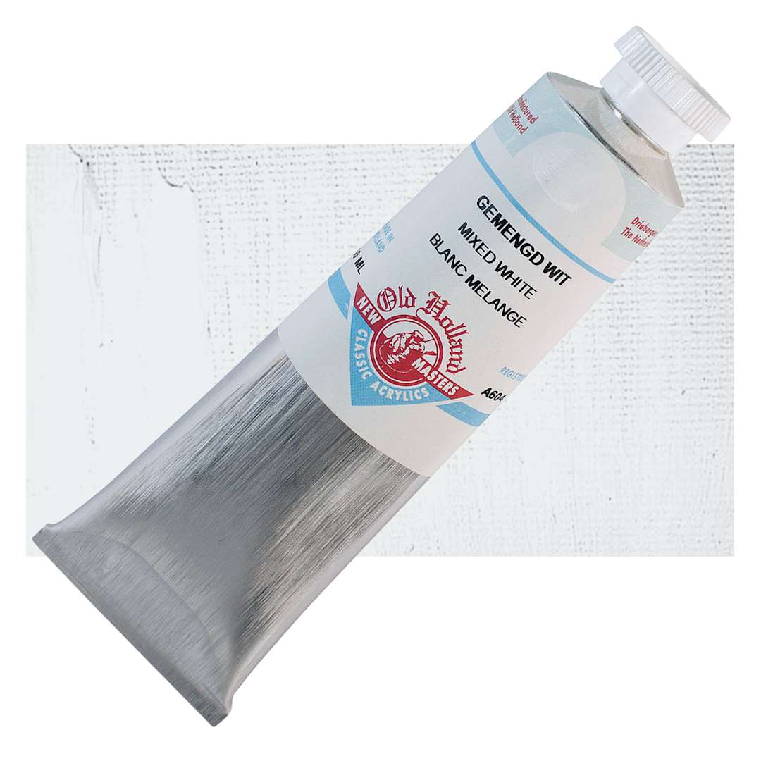 Open in modal - Old Holland New Masters Classic Acrylic Paint - Mixed White, 60 ml tube and swatch