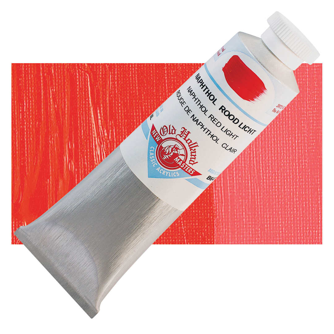 Open in modal - Old Holland New Masters Classic Acrylic Paint - Naphthol Red Light, 60 ml tube and swatch