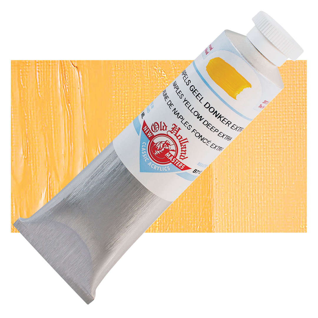 Open in modal - Old Holland New Masters Classic Acrylic Paint - Naples Yellow Deep Extra, 60 ml tube and swatch