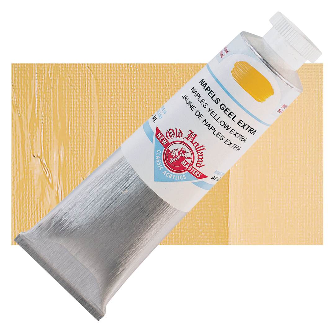 Open in modal - Old Holland New Masters Classic Acrylic Paint - Naples Yellow Extra, 60 ml tube and swatch