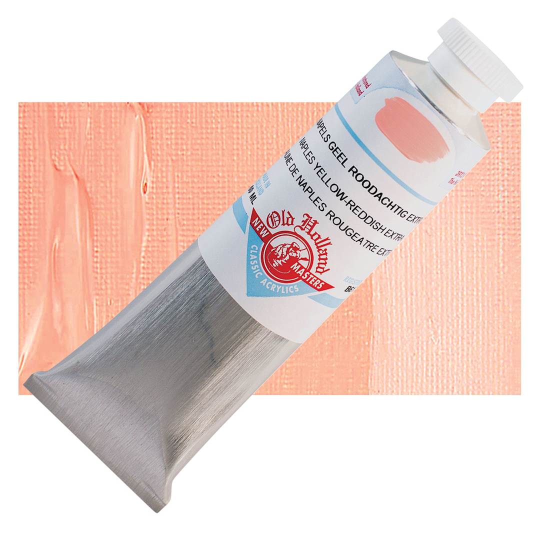 Open in modal - Old Holland New Masters Classic Acrylic Paint - Naples Yellow Reddish Extra, 60 ml tube and swatch