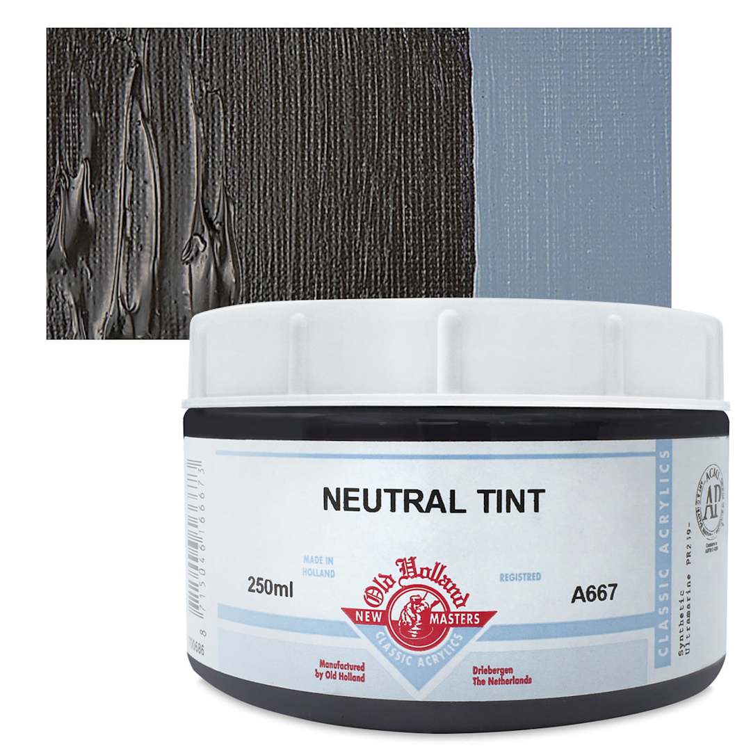 Open in modal - Old Holland New Masters Classic Acrylic Paint - Neutral Tint, 250 ml jar  and swatch