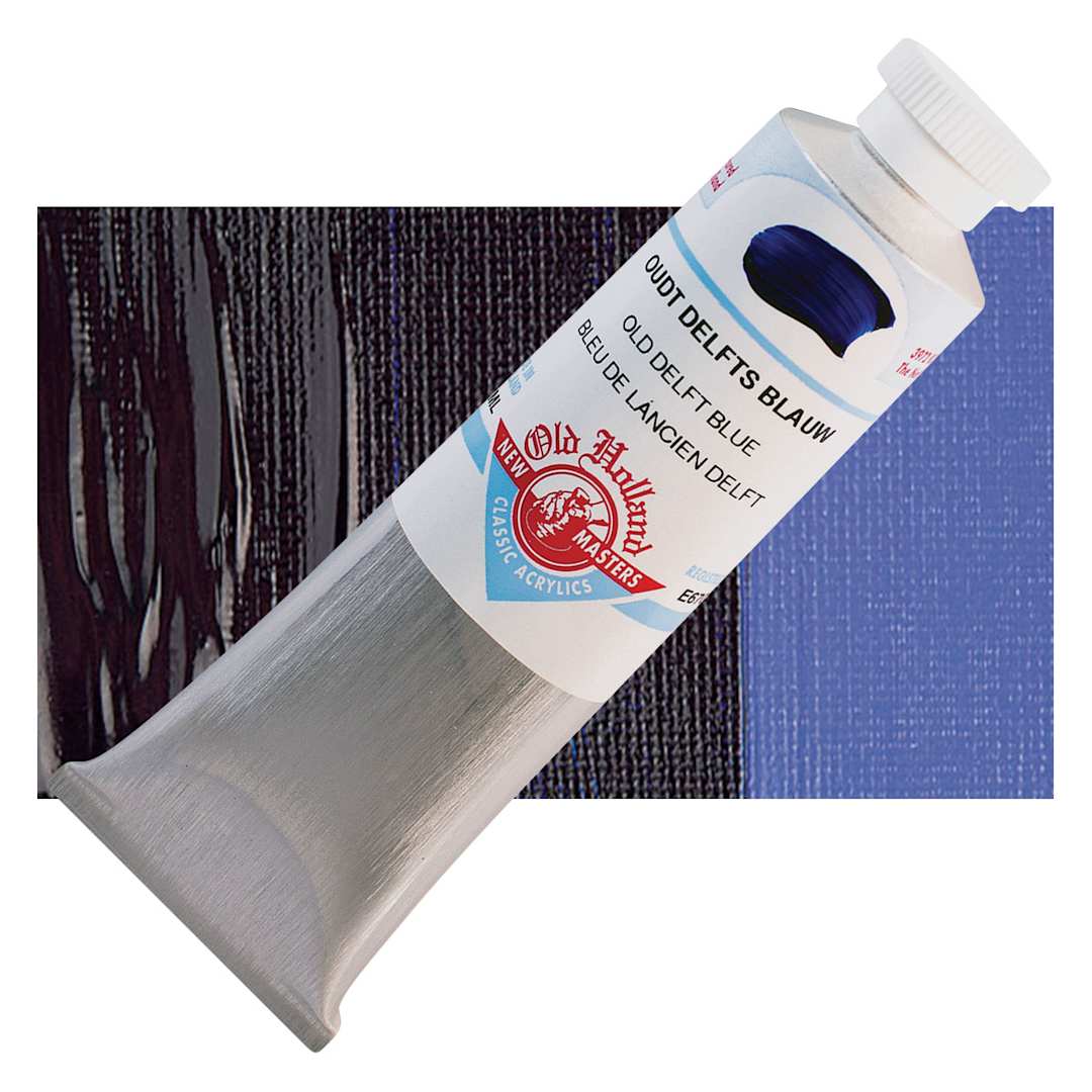 Open in modal - Old Holland New Masters Classic Acrylic Paint - Old Delft Blue, 60 ml tube and swatch