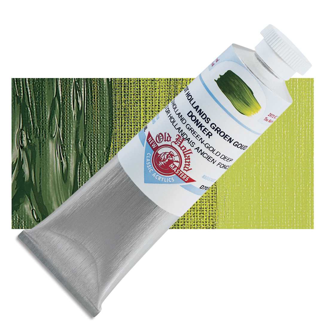 Open in modal - Old Holland New Masters Classic Acrylic Paint - Old Holland Green Gold Deep and swatch