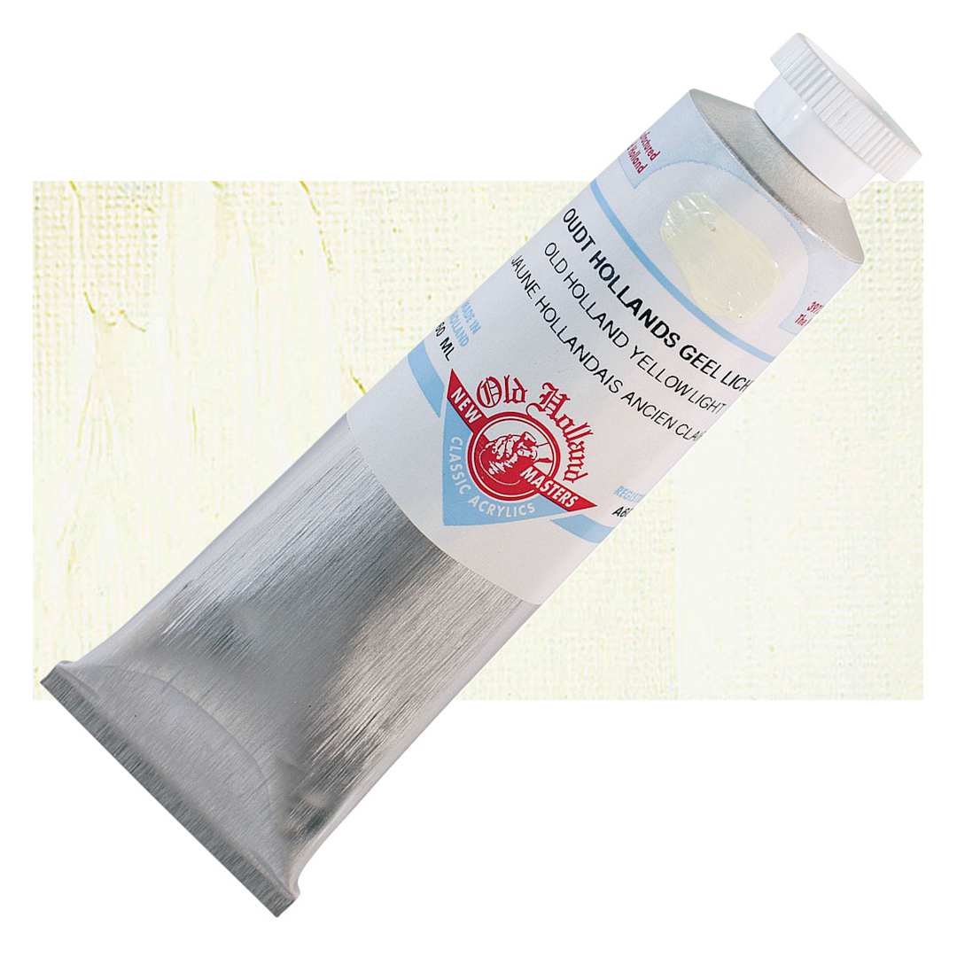 Open in modal - Old Holland New Masters Classic Acrylic Paint - Old Holland Yellow Light, 60 ml tube and swatch