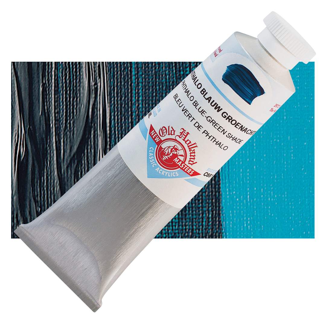 Open in modal - Old Holland New Masters Classic Acrylic Paint - Phthalo Blue Green Shade, 60 ml tube and swatch