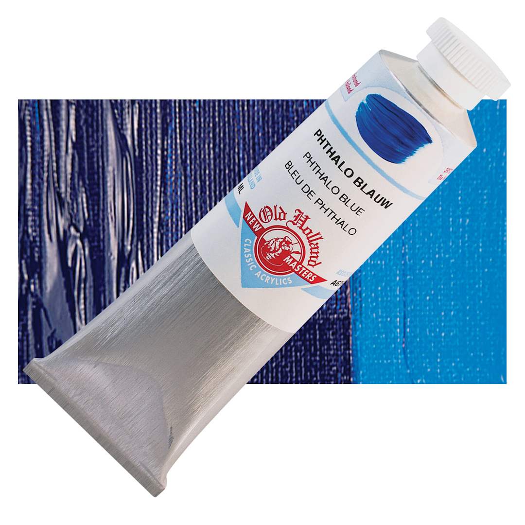 Open in modal - Old Holland New Masters Classic Acrylic Paint - Phthalo Blue, 60 ml tube and swatch