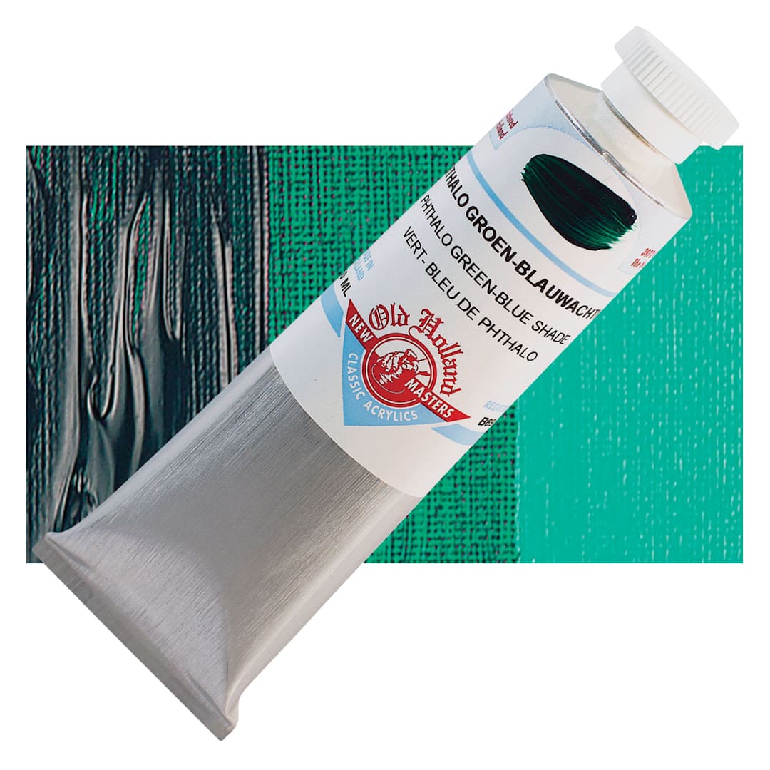 Open in modal - Old Holland New Masters Classic Acrylic Paint - Phthalo Green Blue Shade, 60 ml tube and swatch