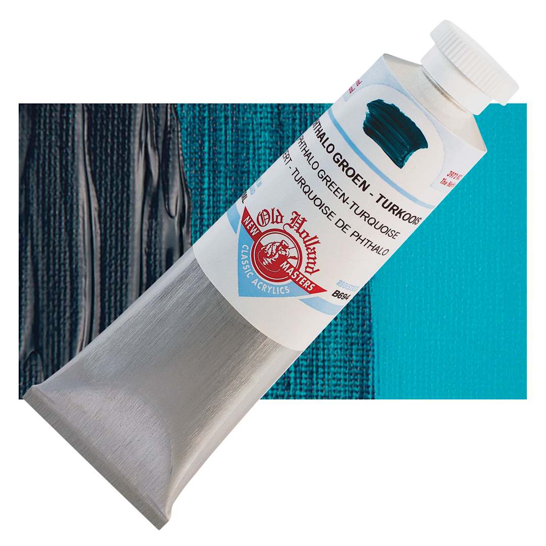 Open in modal - Old Holland New Masters Classic Acrylic Paint - Phthalo Green Turquoise and swatch