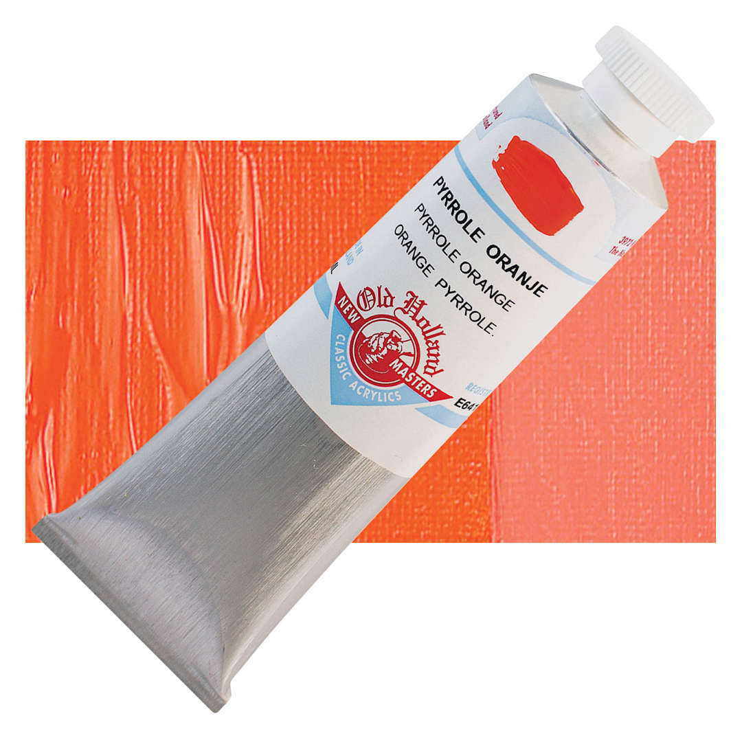 Open in modal - Old Holland New Masters Classic Acrylic Paint - Pyrrole Orange, 60 ml tube and swatch
