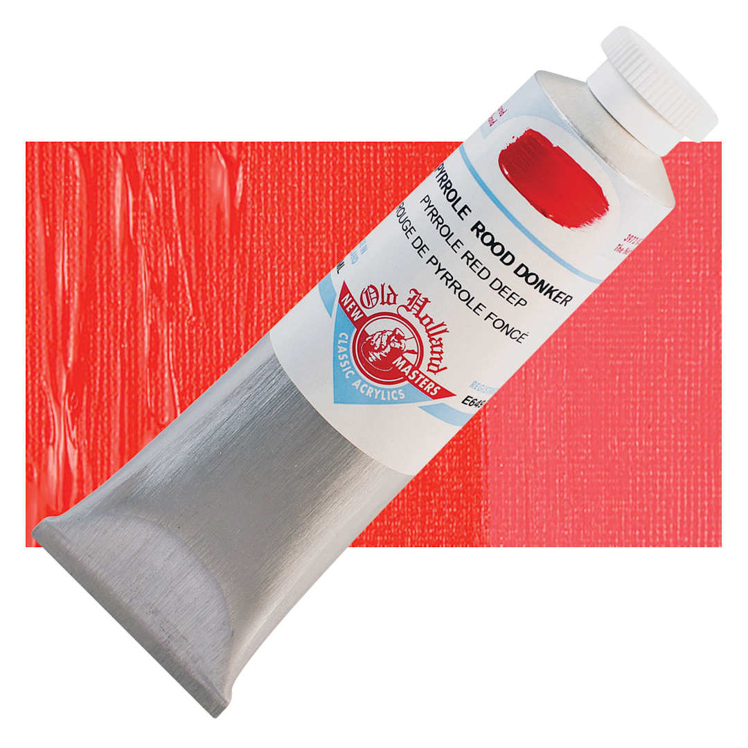 Open in modal - Old Holland New Masters Classic Acrylic Paint - Pyrrole Red Deep, 60 ml tube and swatch