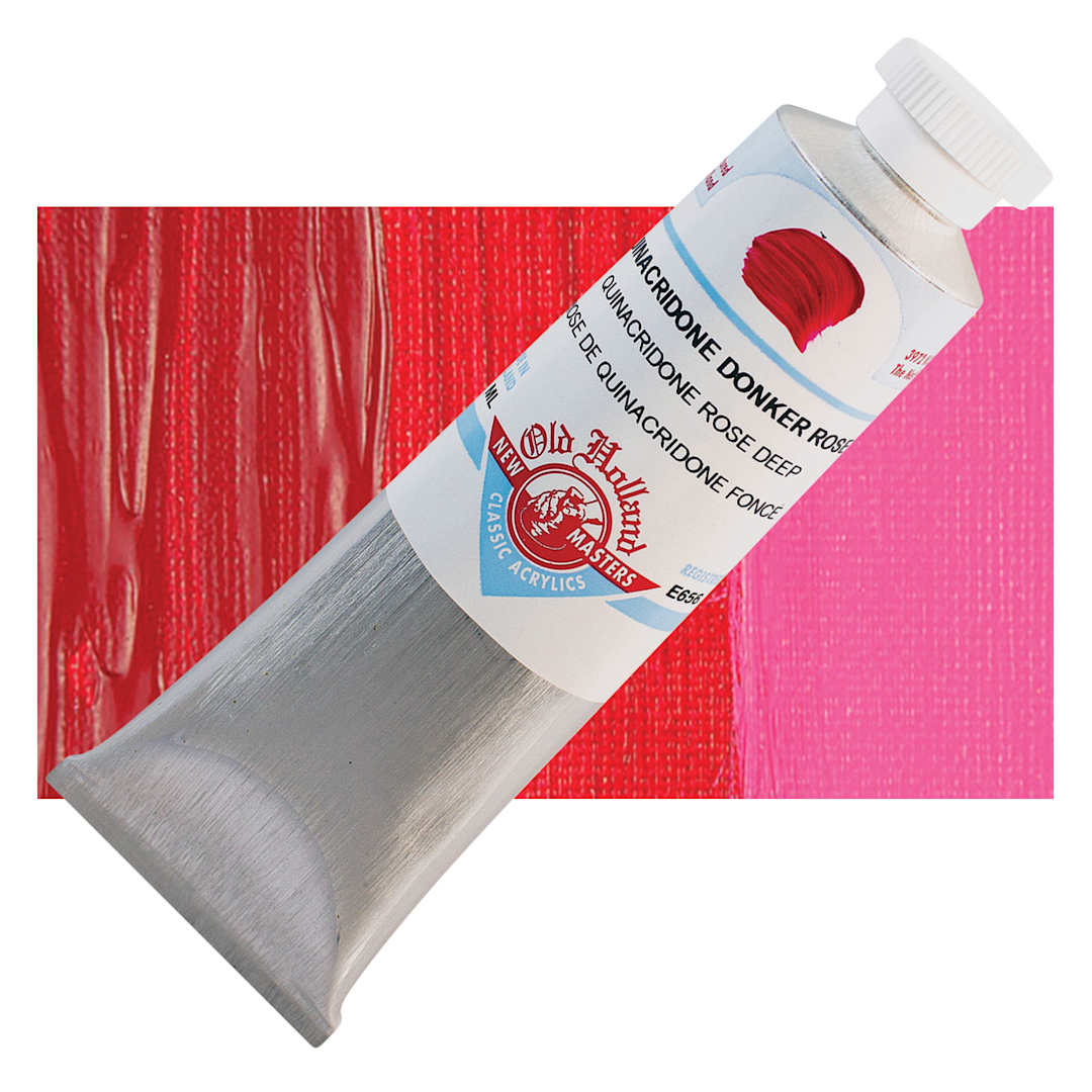 Open in modal - Old Holland New Masters Classic Acrylic Paint - Quinacridone Rose Deep, 60 ml tube and swatch