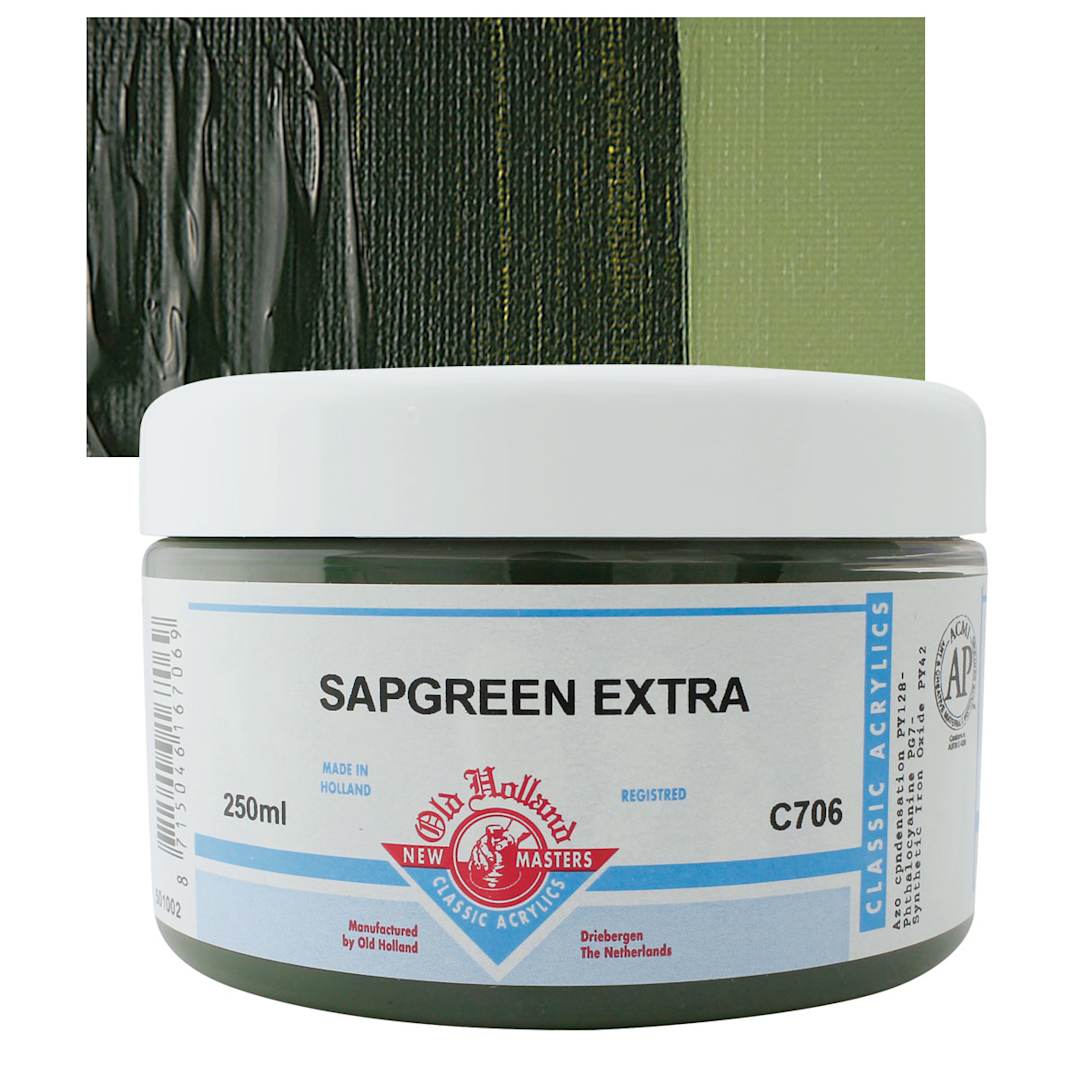 Open in modal - Old Holland New Masters Classic Acrylic Paint - Sap Green Extra and swatch