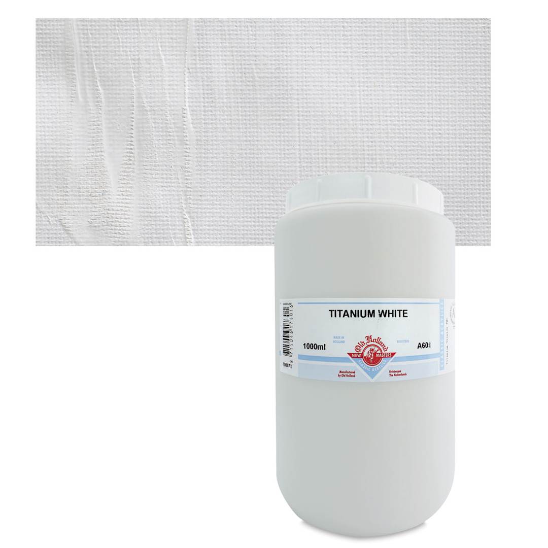 Open in modal - Old Holland New Masters Classic Acrylic Paint - Titanium White, 1 L jar and swatch