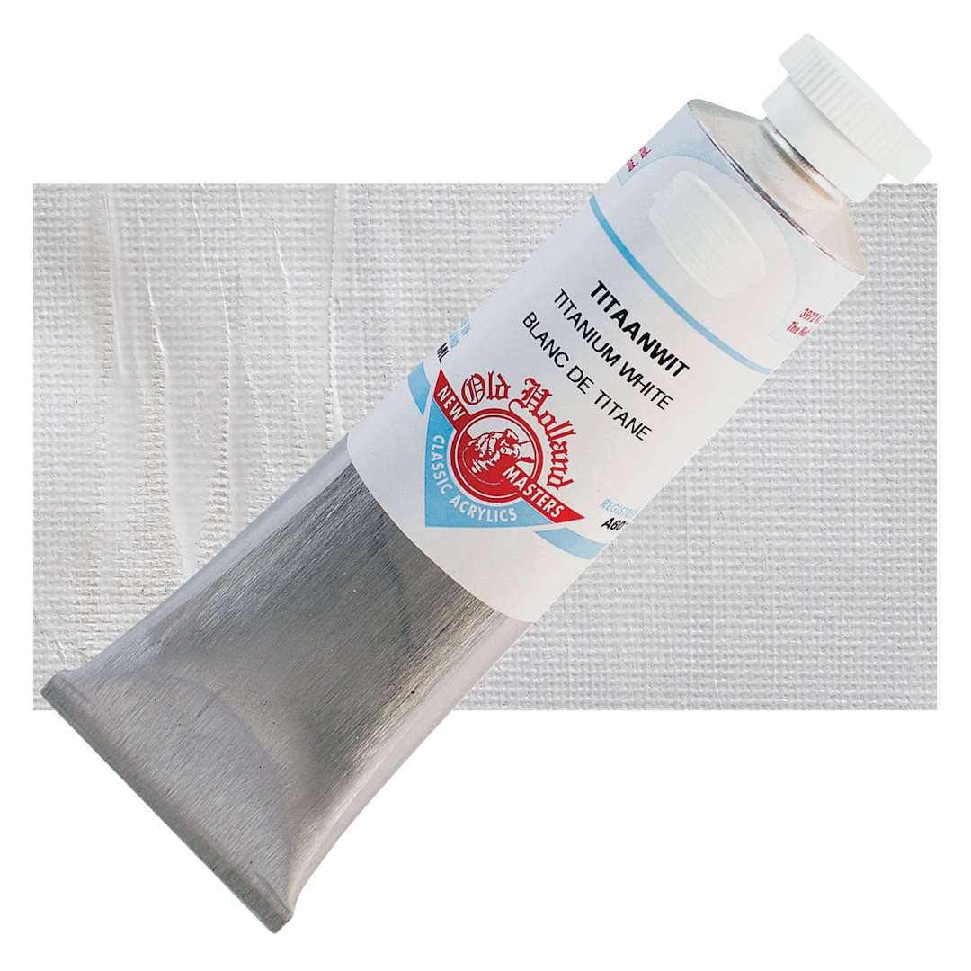 Open in modal - Old Holland New Masters Classic Acrylic Paint - Titanium White, 60 ml tube and swatch
