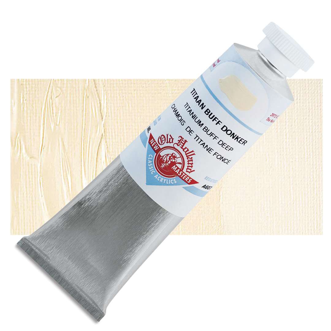 Open in modal - Old Holland New Masters Classic Acrylic Paint - Titanium Buff Deep, 60 ml tube and swatch