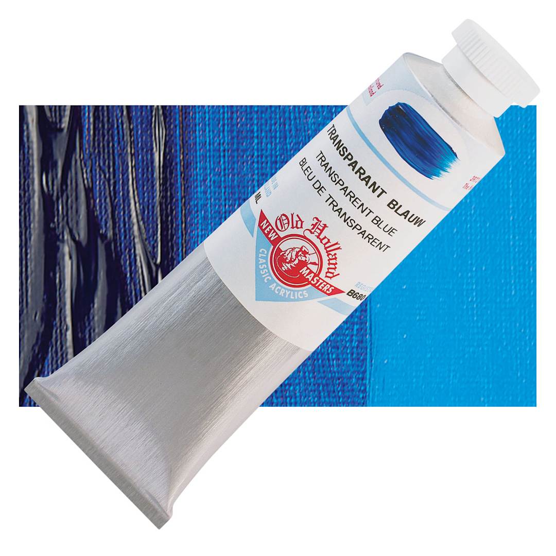 Open in modal - Old Holland New Masters Classic Acrylic Paint - Transparent Blue, 60 ml tube and swatch