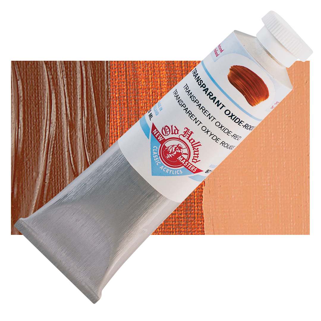 Open in modal - Old Holland New Masters Classic Acrylic Paint - Transparent Red Oxide, 60 ml tube and swatch