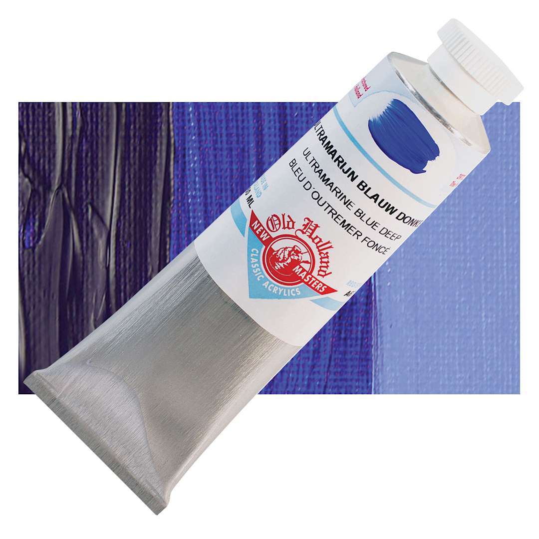 Open in modal - Old Holland New Masters Classic Acrylic Paint - Ultramarine Blue Deep, 60 ml tube and swatch