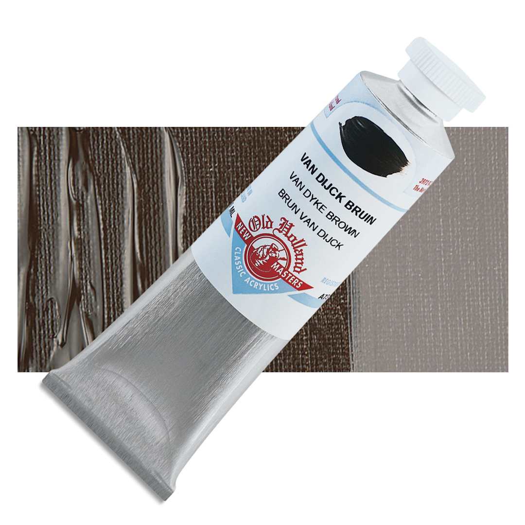 Open in modal - Old Holland New Masters Classic Acrylic Paint - Van Dyke Brown, 60 ml tube and swatch