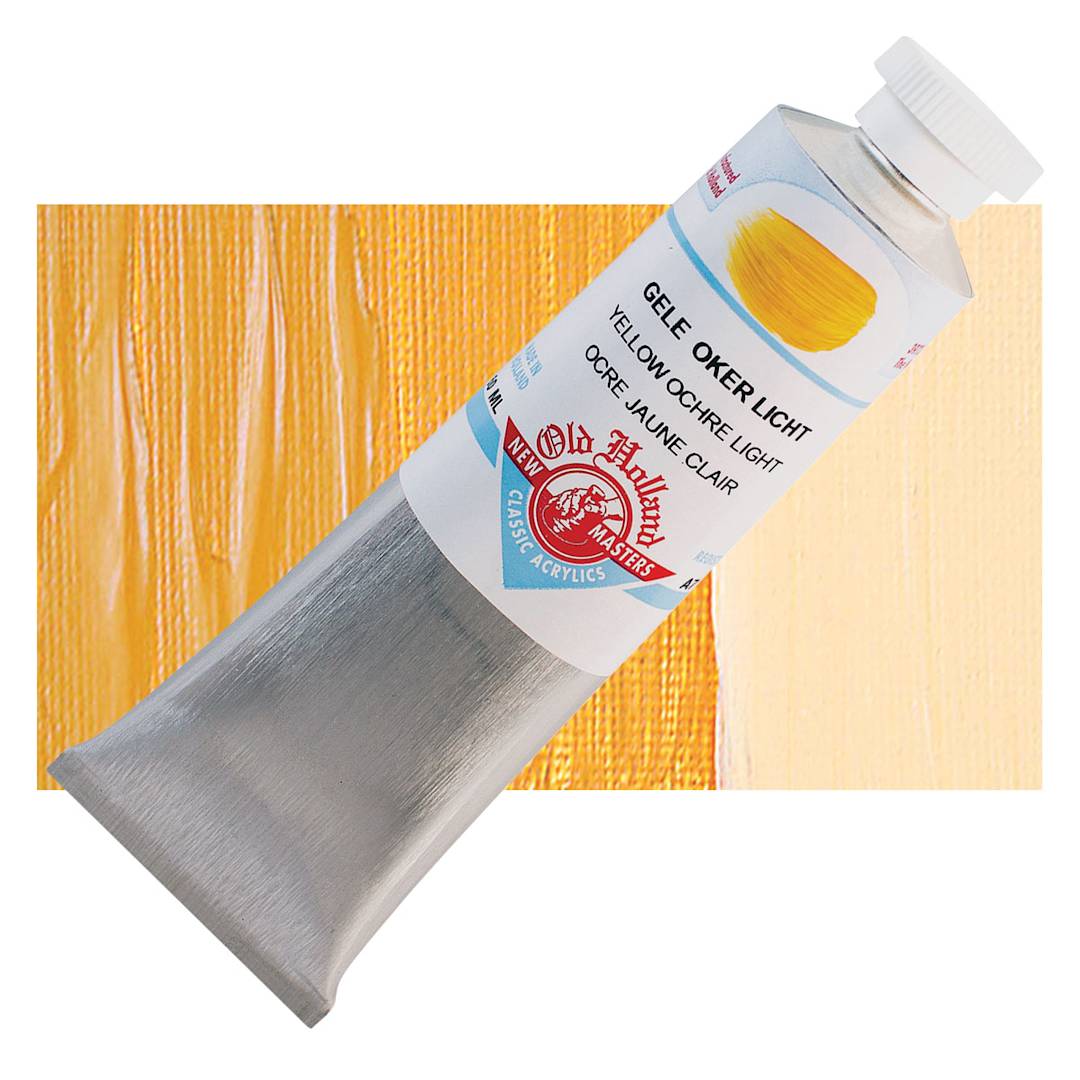Open in modal - Old Holland New Masters Classic Acrylic Paint - Yellow Ochre Light, 60 ml tube and swatch