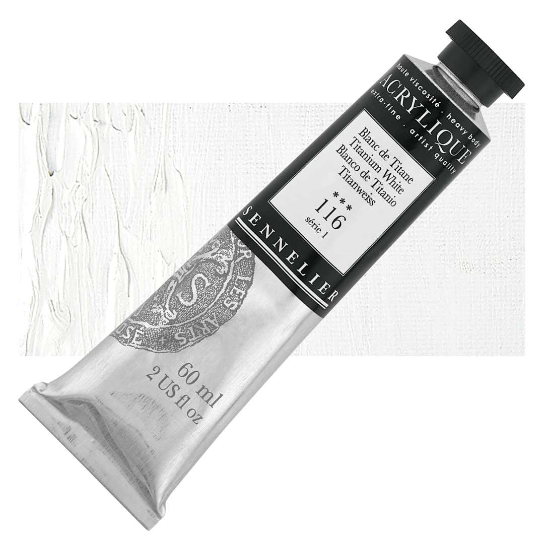 Open in modal - Sennelier Extra-Fine Artist Acrylique - Titanium White, 60 ml tube and swatch